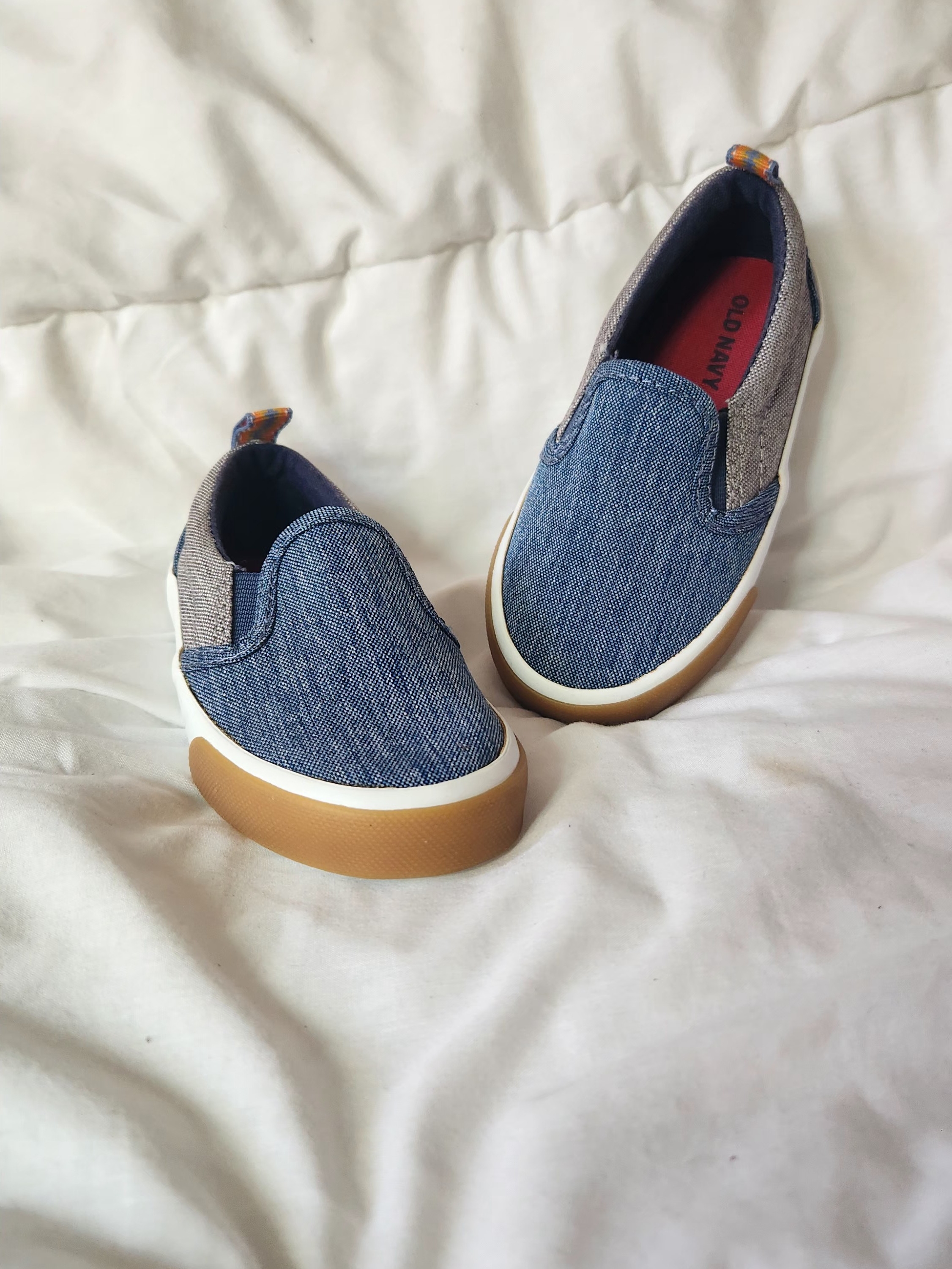 Old Navy Kids' Denim-Style Slip-On Sneakers In Blue With Gum Sole